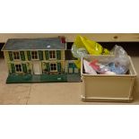 Tinplate doll's house and various furniture and accessories