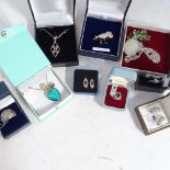Various boxed silver jewellery, to include brooches, earrings and rings etc (8)