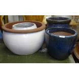 4 various glazed terracotta garden pots