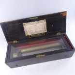 A 19th century Imhof & Mukle rosewood cylinder musical box, playing on 8 airs, case length 59cm,