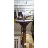 An Edwardian mahogany and satinwood-banded standard lamp and shade