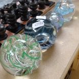 3 Caithness glass paperweights, and a Langham paperweight with green and white spiral design, 7.5cm