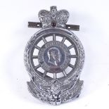 A chrome plate Royal Automobile Club car badge, serial no. 12088