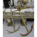 2 large galvanised Fisherman's anchors with folding stocks