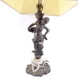 An Art Nouveau style brass girl with flowers table lamp, height excluding fitting 44cm