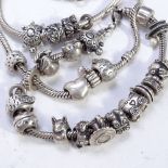 28 Pandora silver charms on 3 unnamed sterling silver bracelets