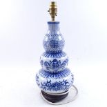 A Chinese porcelain triple gourd table lamp, height 40cm overall