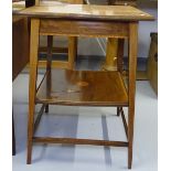 A late Victorian mahogany and satinwood-banded 2-tier occasional table, on splayed tapered leg base,