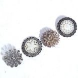 4 silver filigree brooches, 2 having cast and pierced mother-of-pearl centres