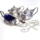 A set of 6 silver teaspoons, Sheffield 1933, silver mustard pot, Birmingham 1899, and 2 silver