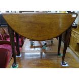 18th century mahogany drop leaf table, on cabriole legs with pad feet, W88cm