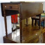 A 19th century mahogany Pembroke table, with end frieze drawer, on turned legs, W88cm