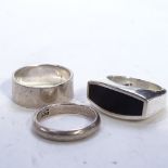 HANS HANSEN - a sterling silver and polished black stone ring, model no. 195, together with 2