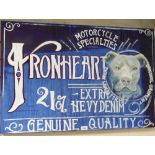 Clive Fredriksson, oil on canvas, Ironheart Motorcycle Denim advertising sign, 61cm x 92cm, unframed