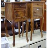 2 similar French walnut marble-top bedside pot cupboards, W37cm