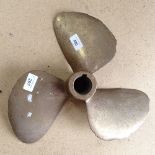 A large brass 3-blade boat propeller, diameter 35cm