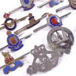 Various military sweetheart brooches and badges, including some silver examples, and an unmarked
