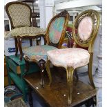A Continental giltwood balloon-back chair, a Victorian walnut balloon-back chair, and another (3)