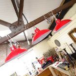 3 red and white enamel tin light shades, shade diameter 42cm (3)