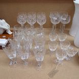 A set of 6 crystal Hock glasses, various Sherry glasses etc