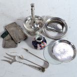 A quantity of silver items, to include circular silver-fronted frame, silver cigarette case, sugar