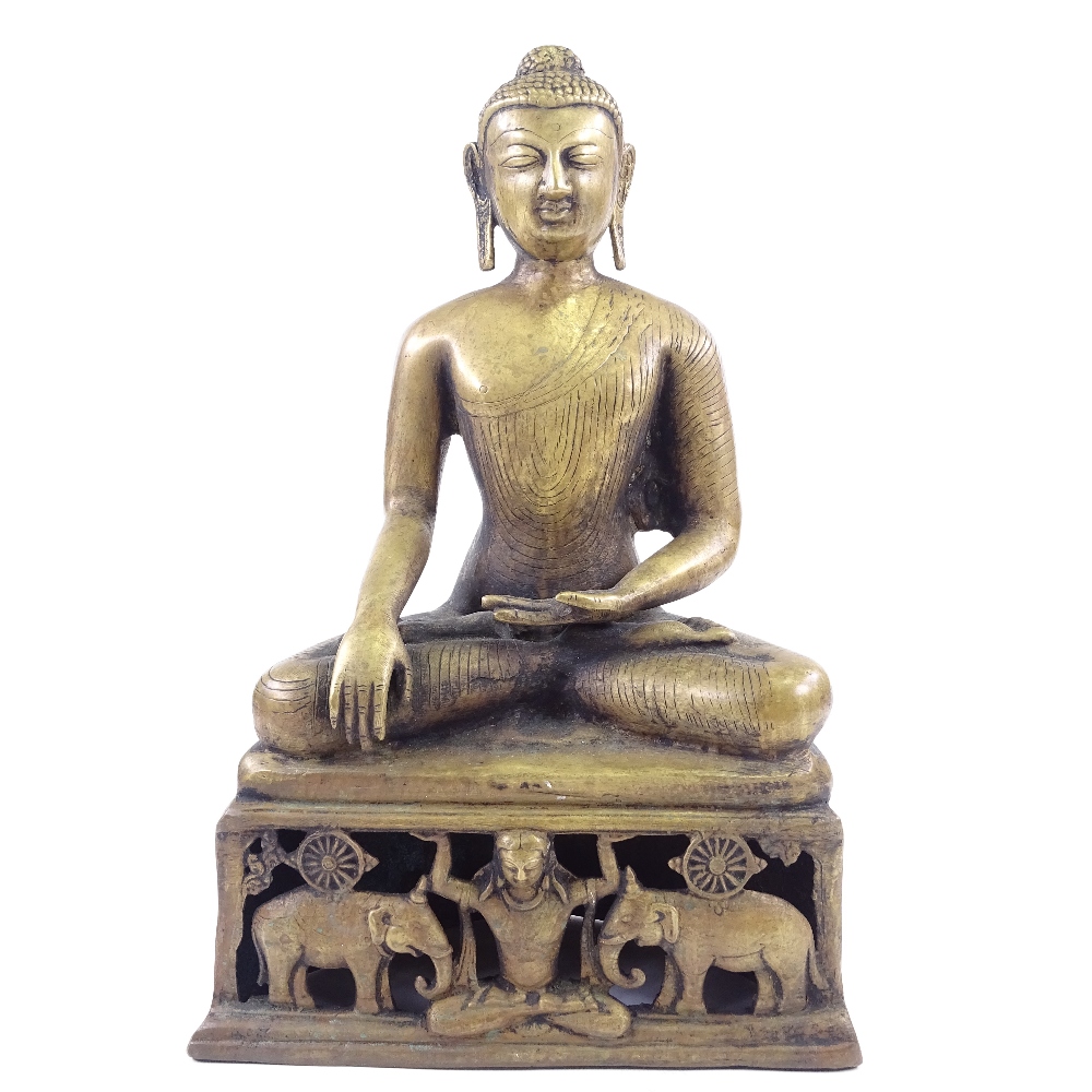 An Oriental polished bronze seated Buddha, height 37cm - Image 2 of 3