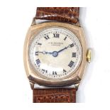 J W BENSON - a mid-20th century 9ct gold mechanical wristwatch, ref. 550, silvered dial with Roman