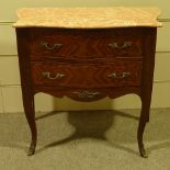 A French walnut serpentine-front chest of 2 drawers, with shaped marble top and cabriole legs, width