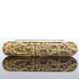 A 19th century Chinese relief carved ivory toothpick case with original velvet lining, length 8cm