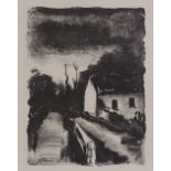 Maurice De Vlaminck, lithograph, river scene, circa 1930, image 7.5" x 5.5", framed, with Exhibition