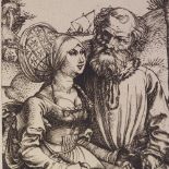 Albrecht Durer, engraving on laid paper, man and wife, signed with monogram in the plate, stamped