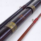 A Victorian brass-mounted wood 3-section fishing rod, canvas carrying case, no maker's marks Very