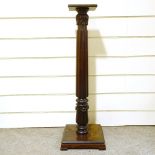 A William IV mahogany pedestal with tulip carved and reeded column, height 1.24m