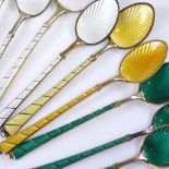 EGON LAURIDSEN - a set of 15 Danish vermeil sterling silver and harlequin enamel coffee spoons,