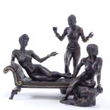 Ronald Cameron (1930 - 2013), a set of 3 miniature patinated and parcel gilt-bronze naked Nubian
