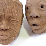 2 Nigerian terracotta Nok style head sculptures, largest height 24cm