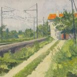 Tom White, oil on board, railway near Arles, signed, 18" 24", framed Good condition