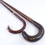 A silver-mounted walking cane, and a horn-handled walking stick (2)