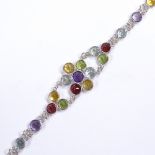 A modern handmade sterling silver multi-colour quartz bracelet, bracelet length 19cm, 4.9g Very good