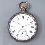 A 19th century Swiss silver open-face top-wind pocket watch, examined by J W Benson, white enamel