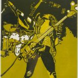 Colour screen print, rock star, indistinctly signed in pencil, image 11.5" x 10", framed Good