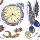 Various jewellery including 9ct brooch, memorial hair brooch, Smiths pocketwatch etc Lot sold as