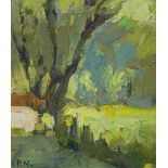 Patrick Nettleship, 2 oils on board, impressionist trees, 9" x 7", and still life, 7.5" x 5", framed