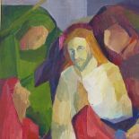 Oil on board, study of Christ with four figures, circa 1960s, inscribed verso Pemberton Camberwell