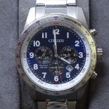 CITIZEN - a stainless steel Eco-Drive WR50 quartz chronograph wristwatch, ref 0520-S106788, blue