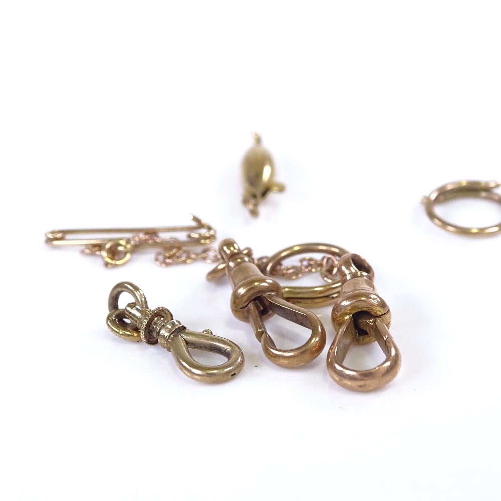 Various 9ct and unmarked gold jewellery fittings, including dog clips, barrel clasp, pin security - Image 4 of 4