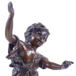A reproduction patinated bronze bust of a cherub, on marble plinth, height 39cm Very good condition