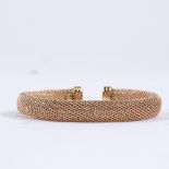 An Italian 18ct rose gold torque cuff bangle, popcorn-link body with ribbed terminals, hallmarks