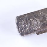 A 19th century small Dutch silver pillbox, relief embossed decoration depicting Diana in a chariot