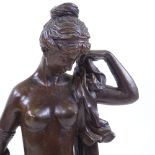 A reproduction patinated bronze sculpture, naked woman, unsigned, on marble base, height 42cm